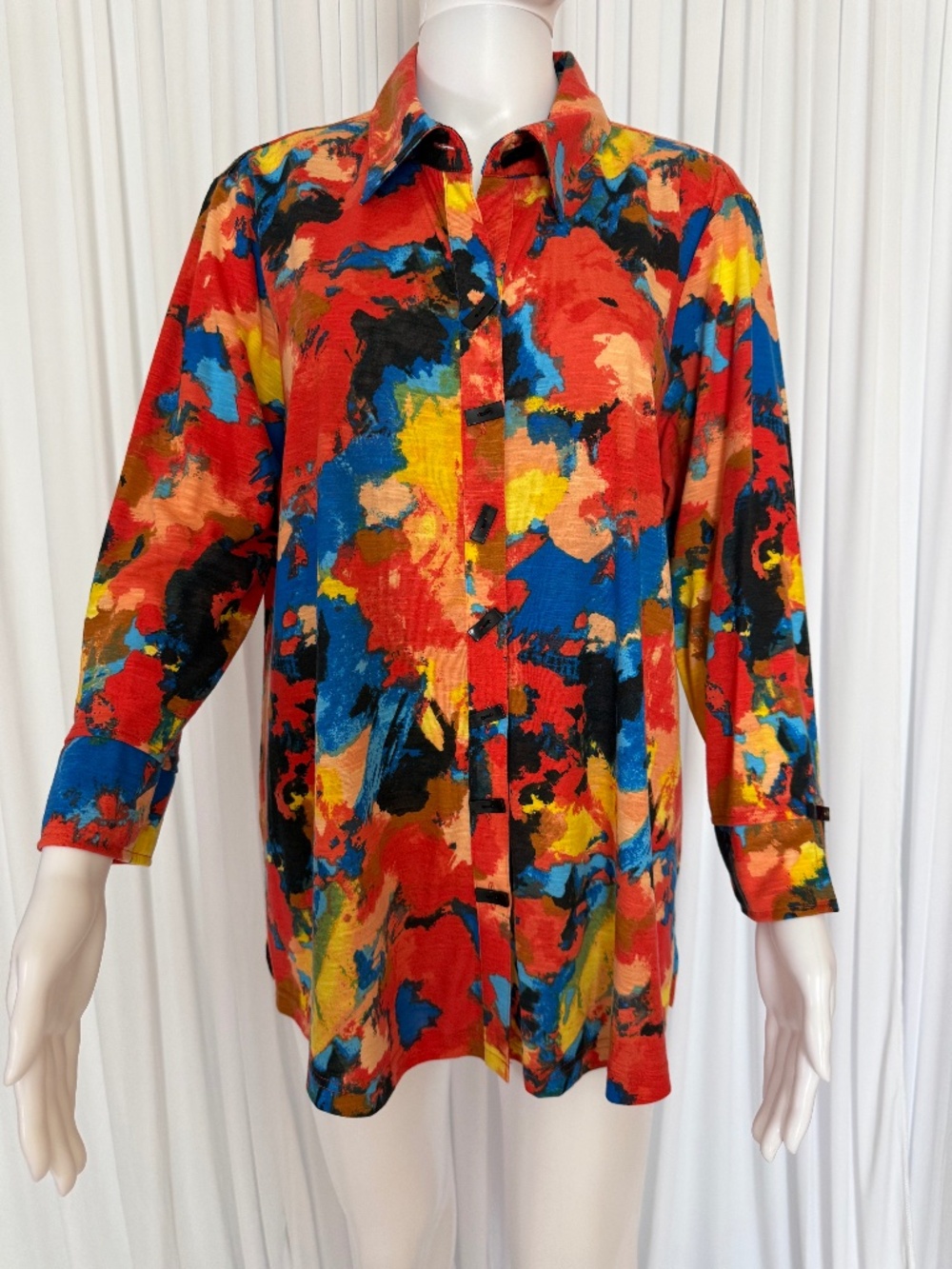 Ali Miles NWT Abstract Art Button Front Tunic Top Size L